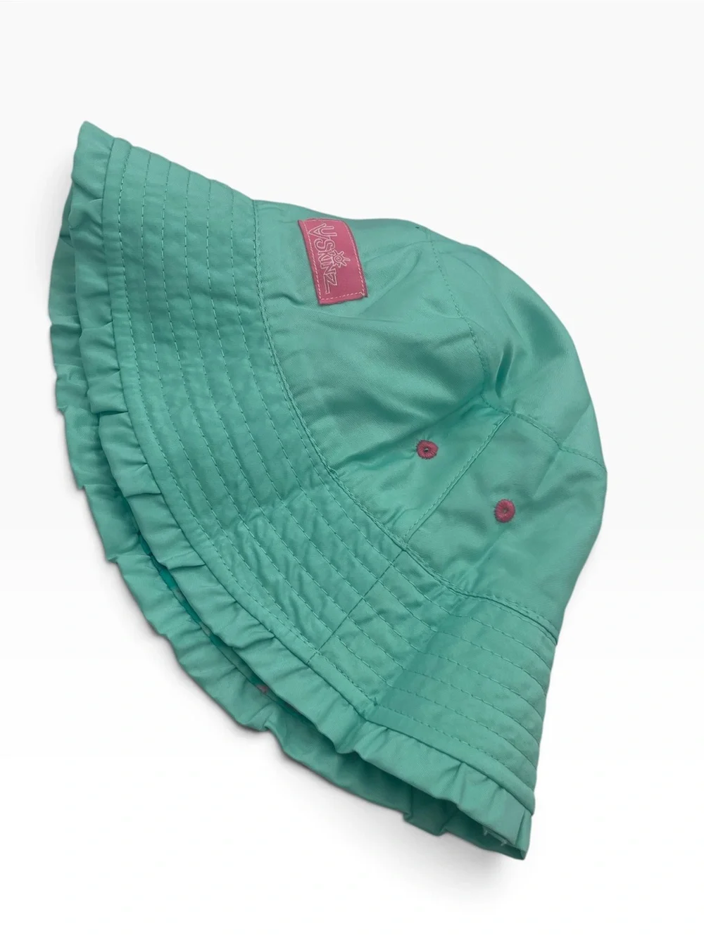 UV Skinz Girls Bucket Sun Hat Aqua Turquoise Pink Ruffled Brim UPF 50+ Small